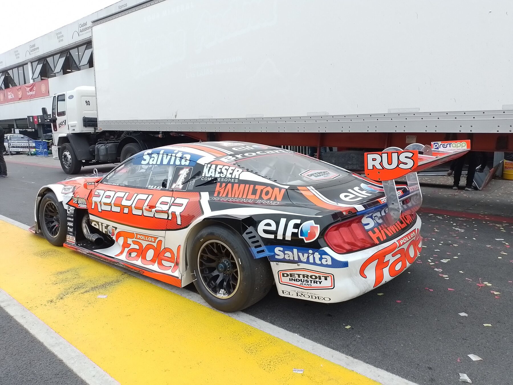 El Ford Mustang de Mariano Werner (Fadel Memo Corse) después de la carrera del Gran Premio Buenos Aires 2024.